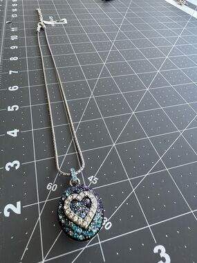 Brighton’s Crystal Heart Pendant Necklace - Silver with Blue & Purple Stones